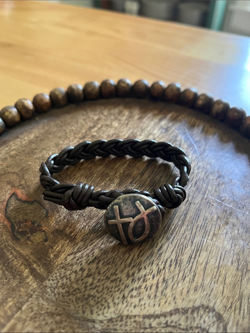 James Avery Braided Brown Leather Bracelet with Metal Accent